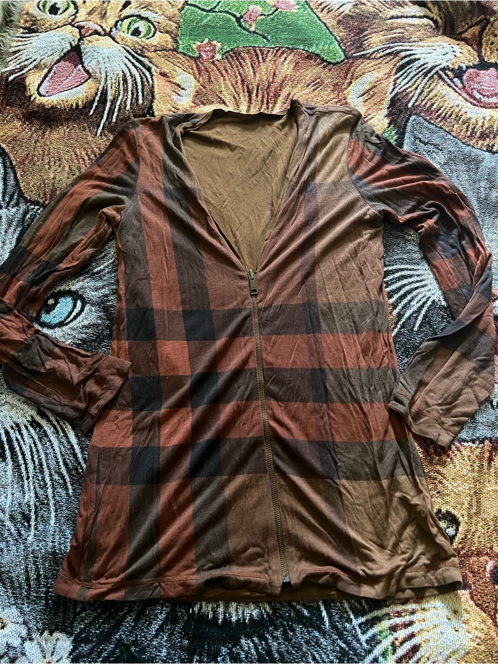 Burberry Brown and Black Plaid Zip-Front Tunic